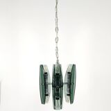 Glass and chrome suspension light in Fontana Arte style by Veca Murano, Italy.