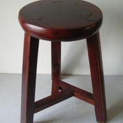 Old stool 3 feet Asian Chinese tripod wooden painted marking Japanese decoration