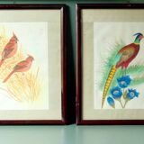 Antique asian painting on rice paper in high quality wood frames, c 1910s