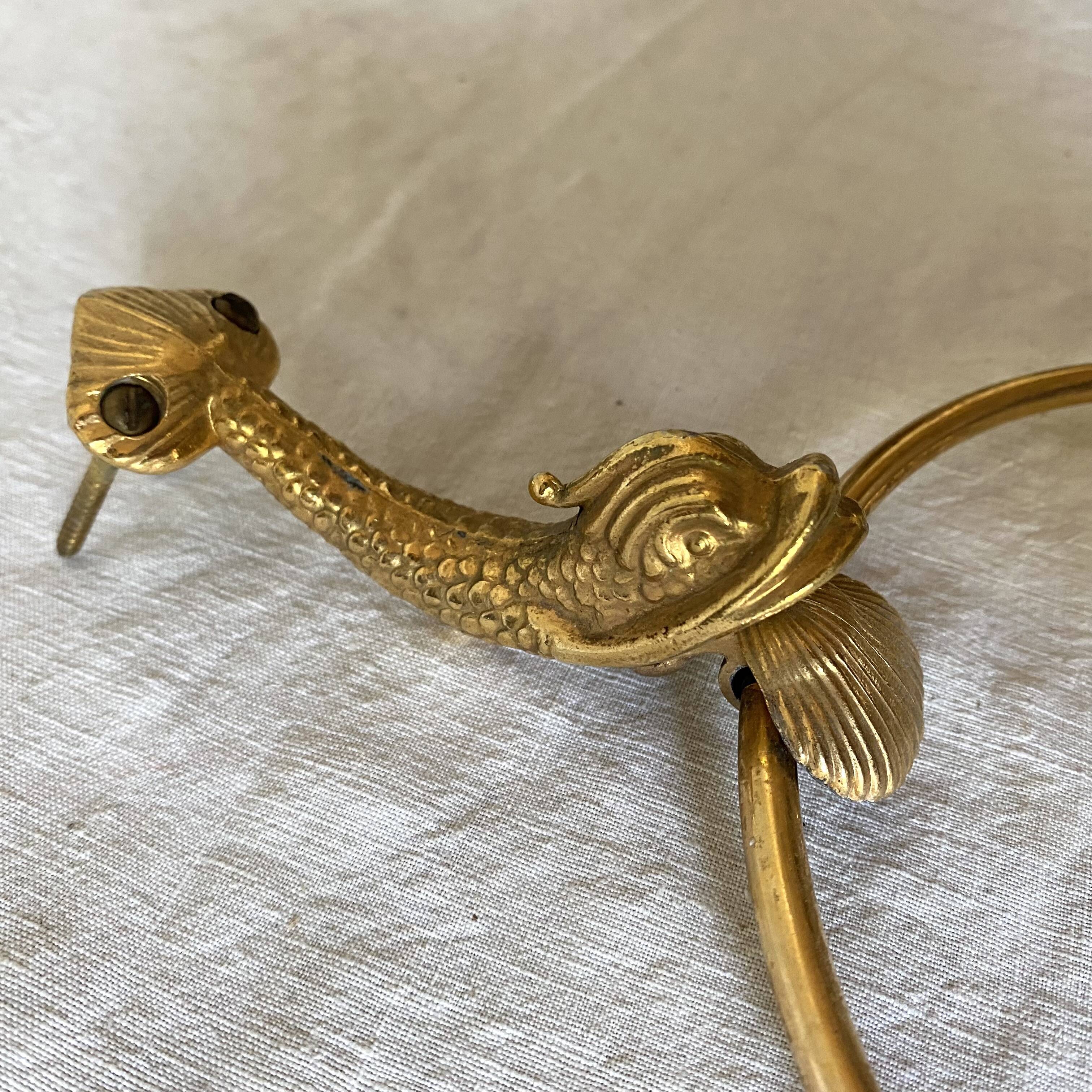 Porte serviette doré anneau , décor poisson