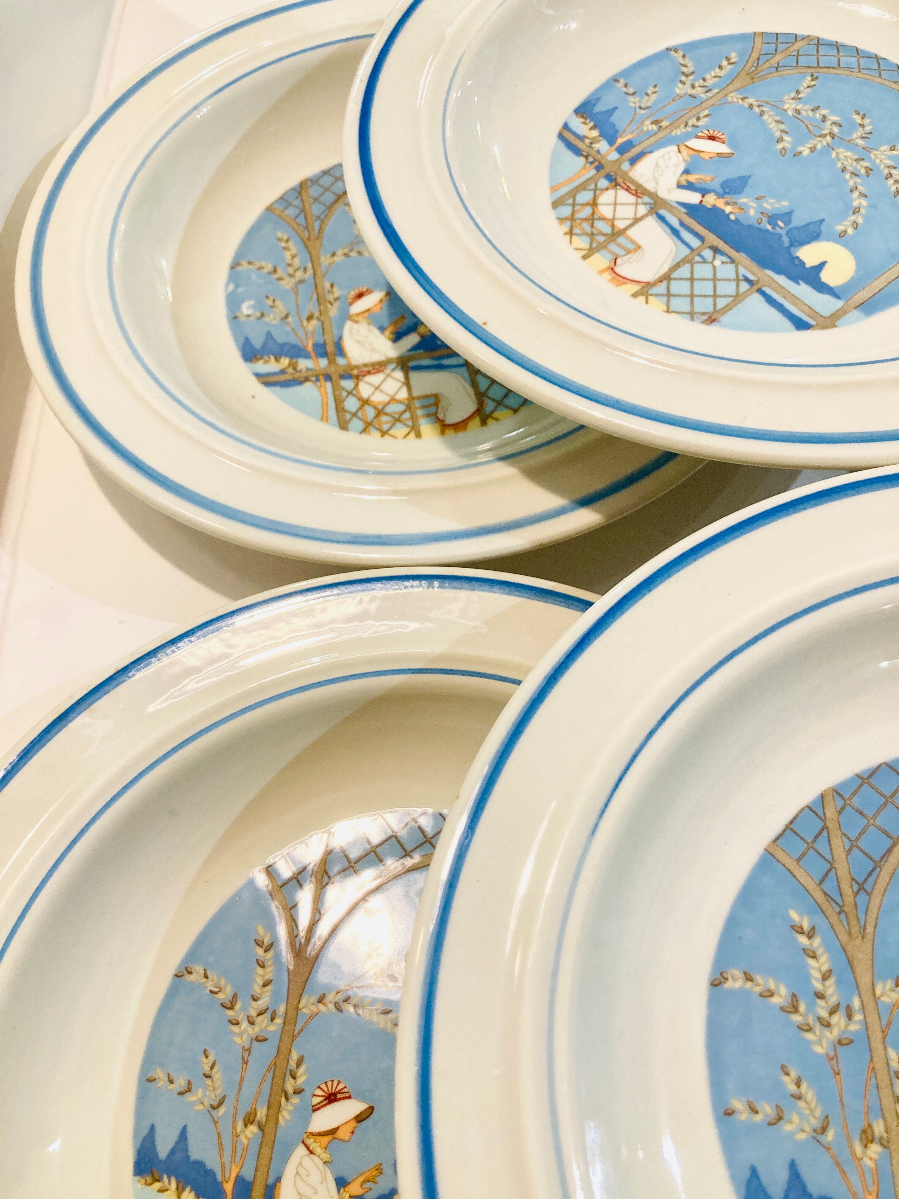 X6 hollow plates with blue pattern san marciano ceramiche- retro-kitchen- vintage