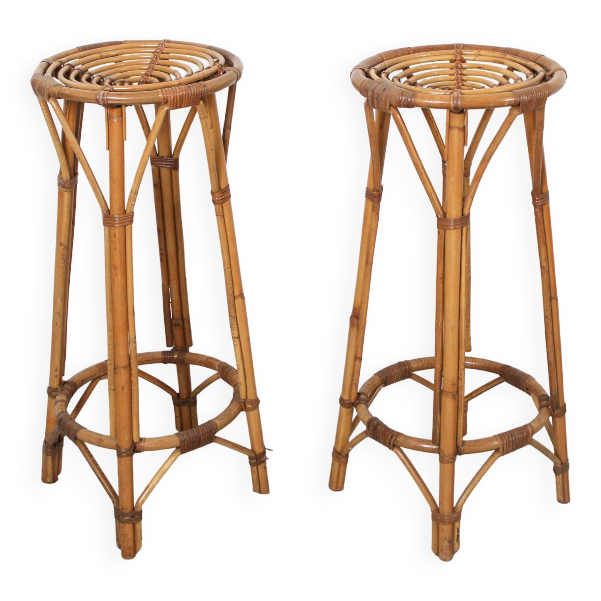Set of 2 Vintage Bar Stool in Rattan and Bamboo, 1960s