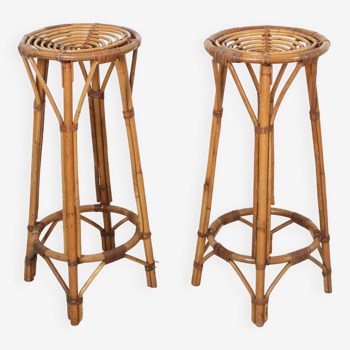 Set of 2 Vintage Bar Stool in Rattan and Bamboo, 1960s