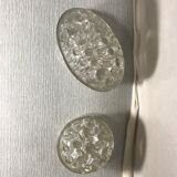 Pair Old Vase Pique Flowers VMC Glass Molded 70s Made In France Vintage