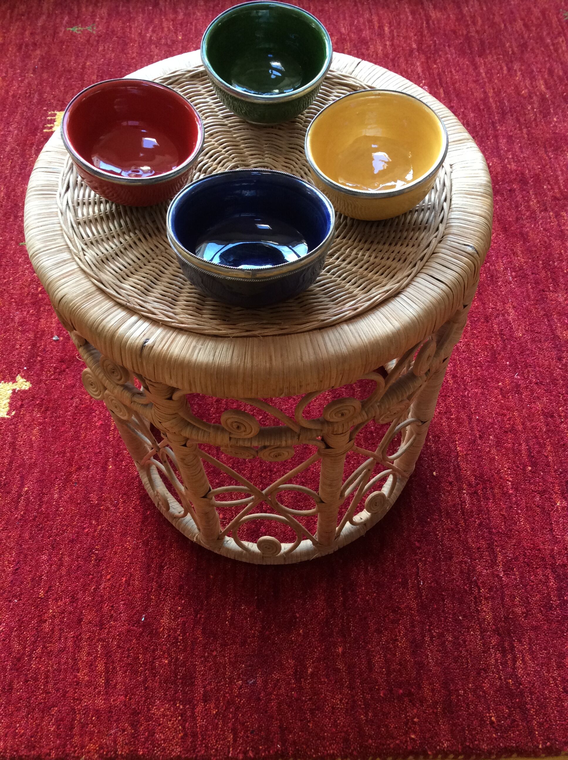 Pretty coffee table, stool, or peacock rattan bedside