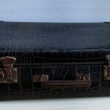 Antique cardboard suitcase imitation black crocodile
