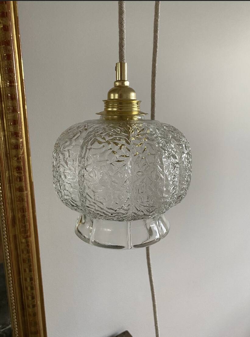 Suspension avec globe vintage en verre transparent