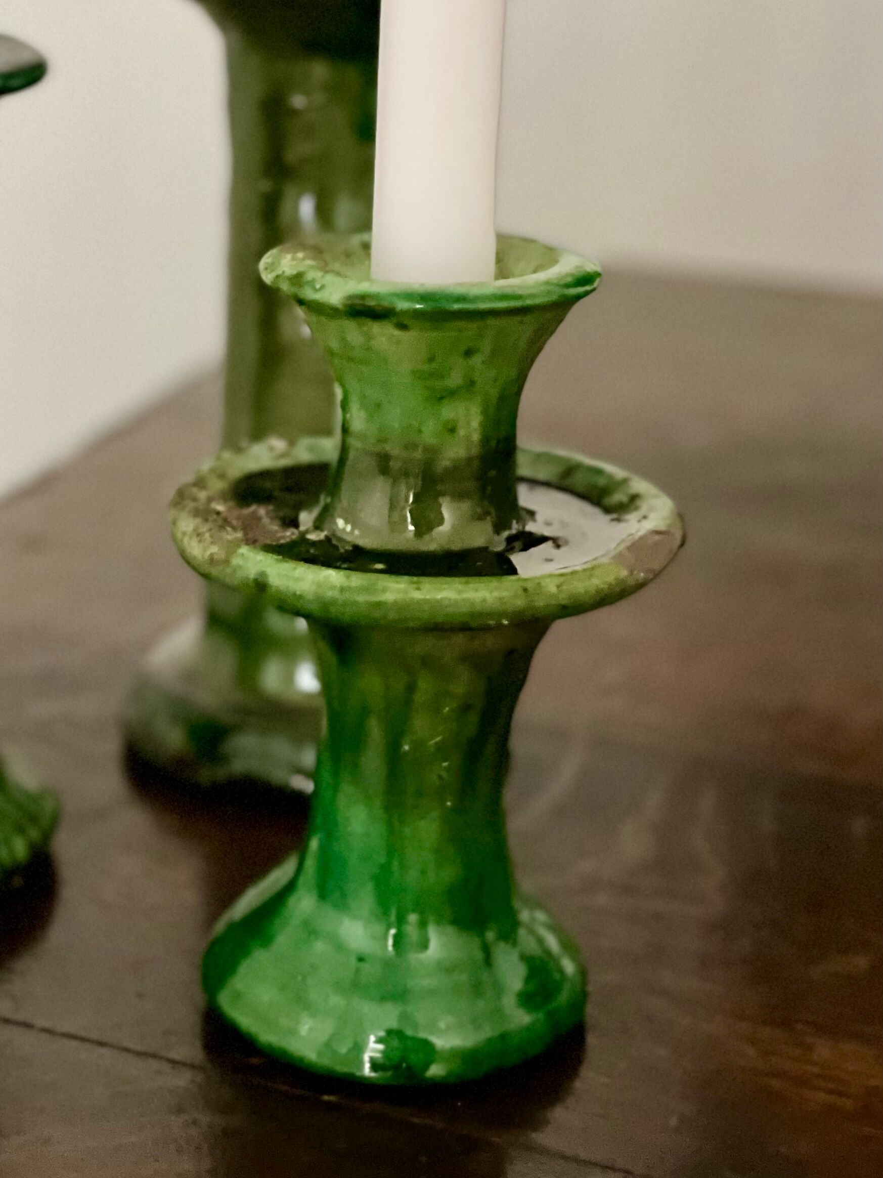 Tamegroute candlestick candlestick green glazed ceramic S H15 cm
