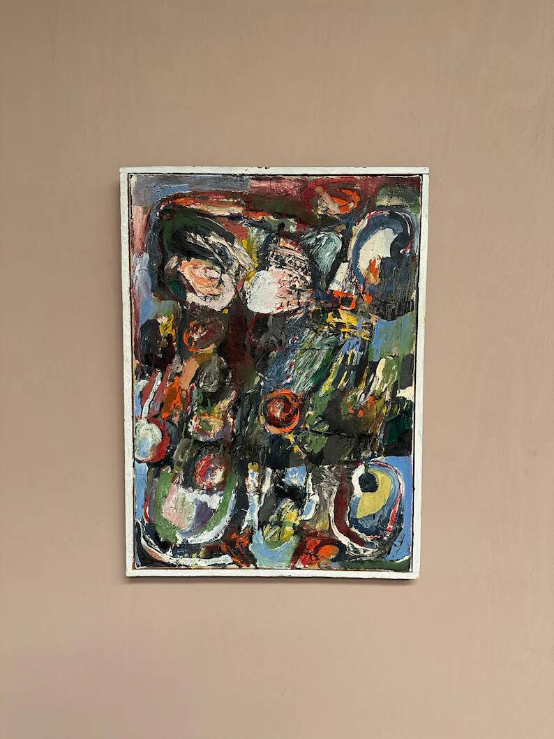 Original Swedish Oil on Canvas – “Abstract Composition” by Valter Gibson – Dated 1965 – Vintage & Framed