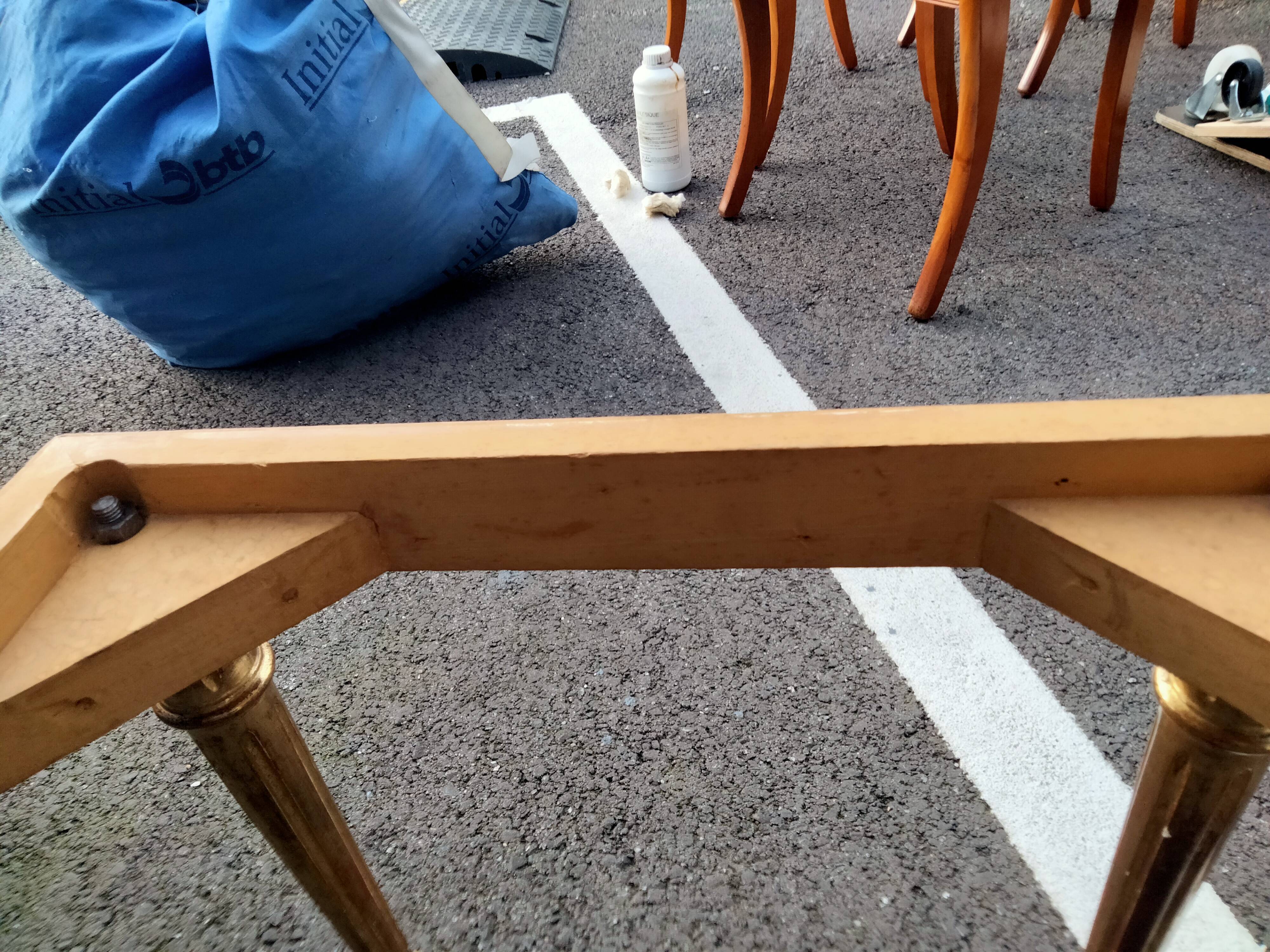 Coffee table gilded wood old marble top side table