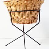 Working tripod wicker sewing box steel 1950 vintage 50s rockabilly