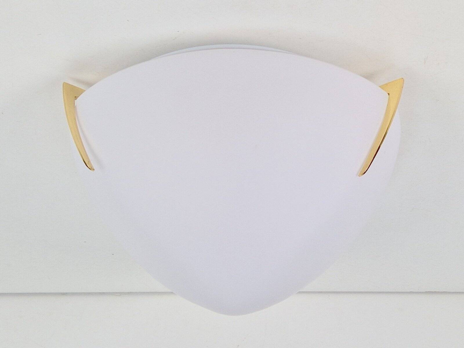 Regency Brass and White Glass Ceiling Lamp from Milan, Spain, 1970s