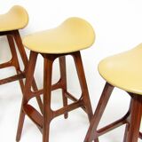 Three 1960s Danish Bar Stools In Rosewood & Leather by Erik Buch