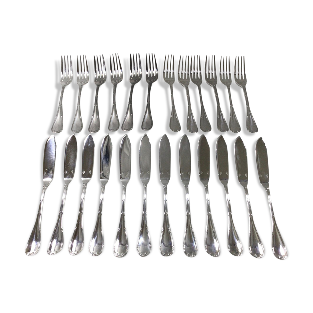 CHRISTOFLE RUBANS CROISES COFFRET DE 12 FOURCHETTES A HUI