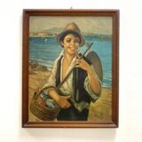 Oil painting, G. De Curtis, signed canvas, young Italian fisherman, late 20th century