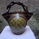 Vase, basket, in ceramic, woven handle