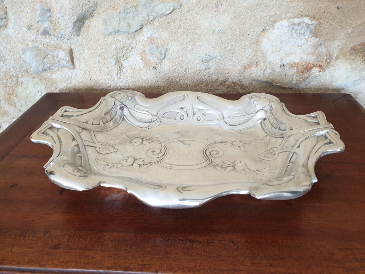 Antique silver metal dish