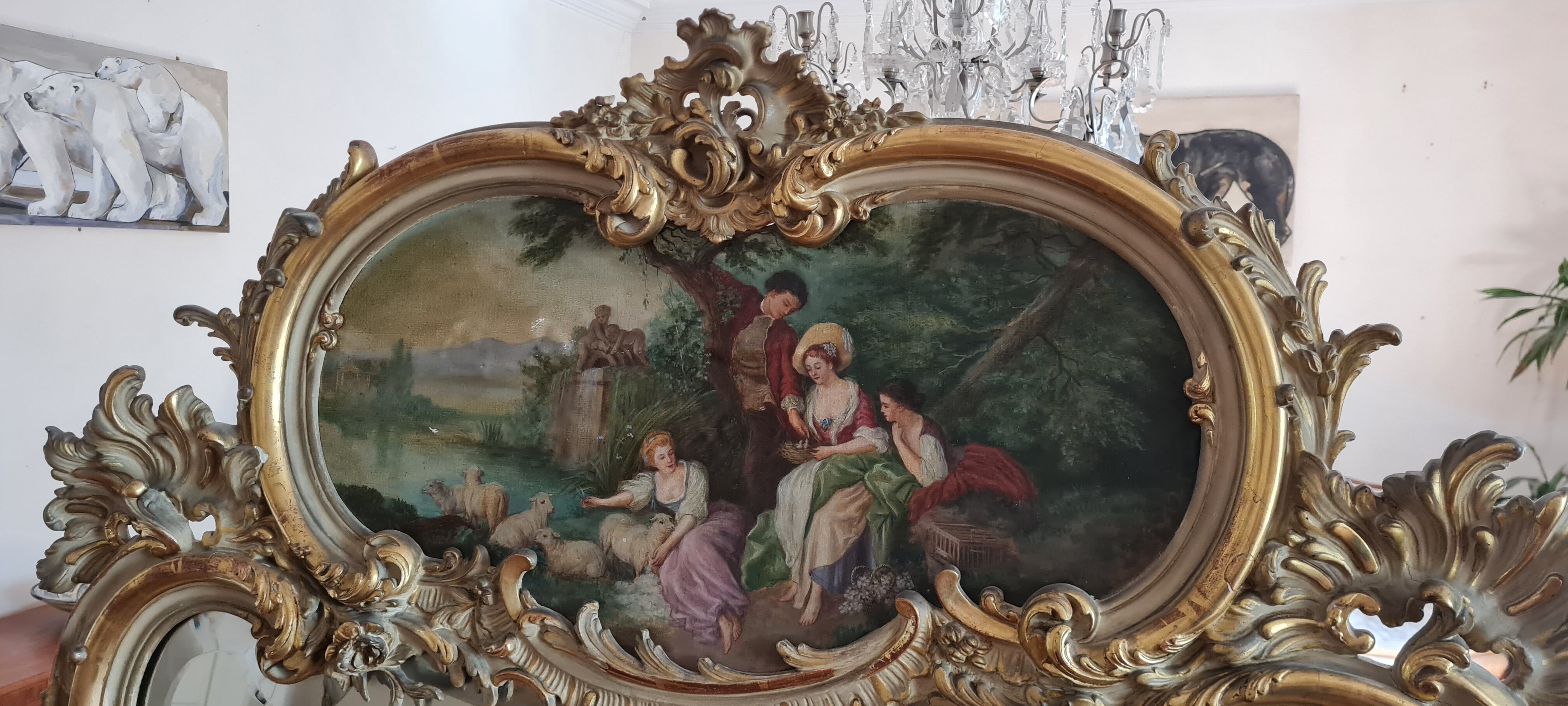 Mirror trumeau gilded wood and patinated XIX century