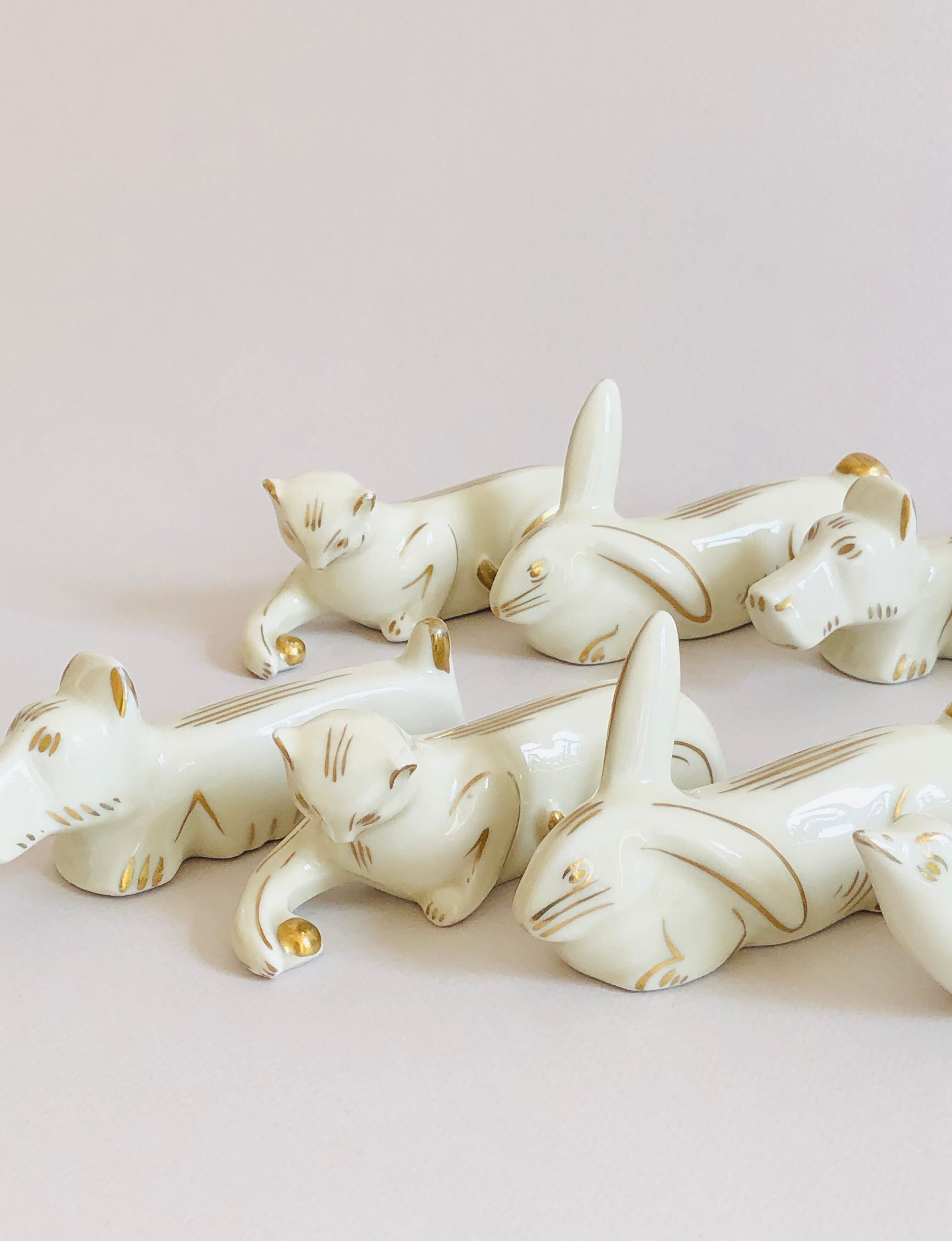 Set of 8 art deco ceramic animal knife holders