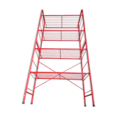 Red shelf, tubing and metal grid, vintage 80s