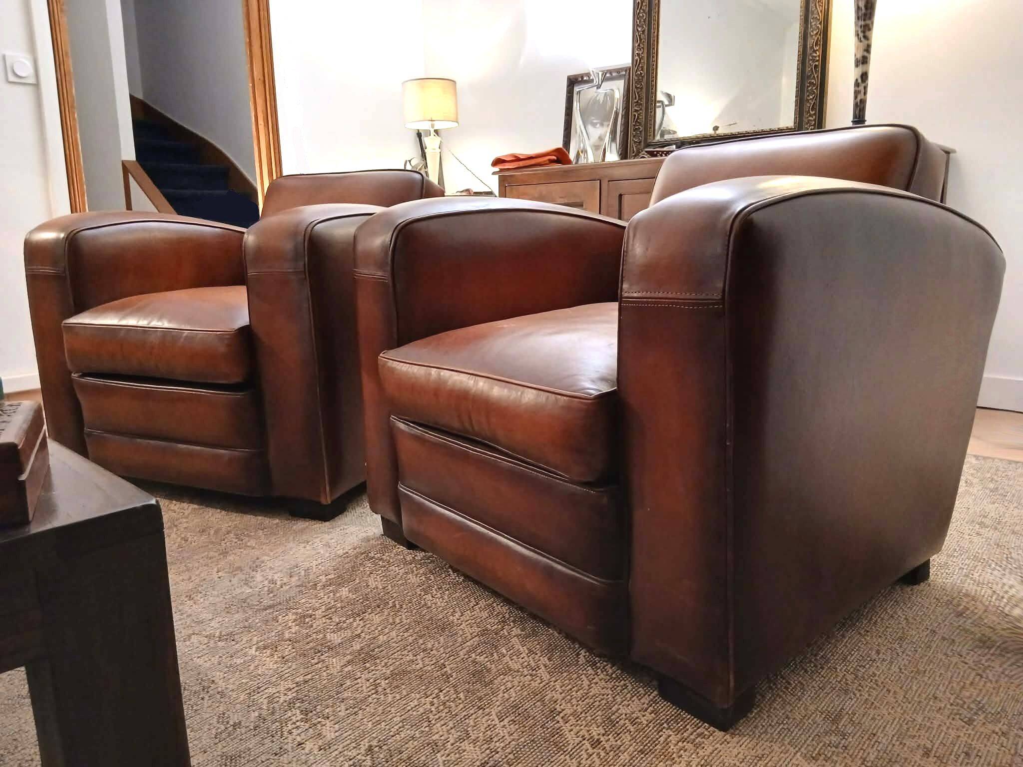 2 fauteuils Club Vintage cuir