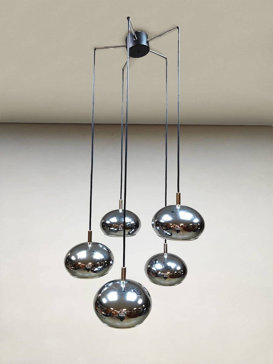 Vintage chrome cascade pendant lamp 'Silver spheres'