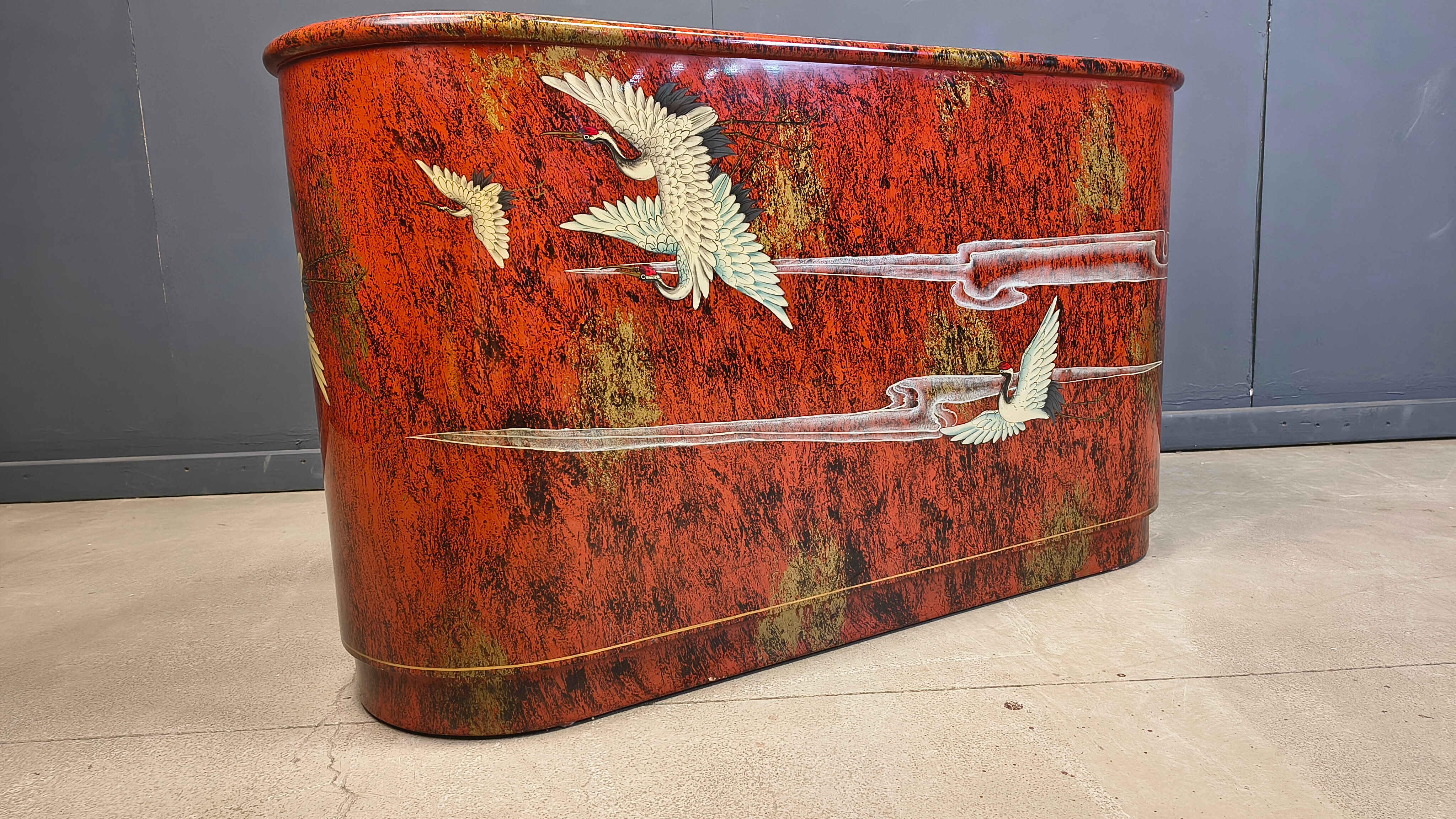 Vintage red chinoiserie cabinet, 1970s
