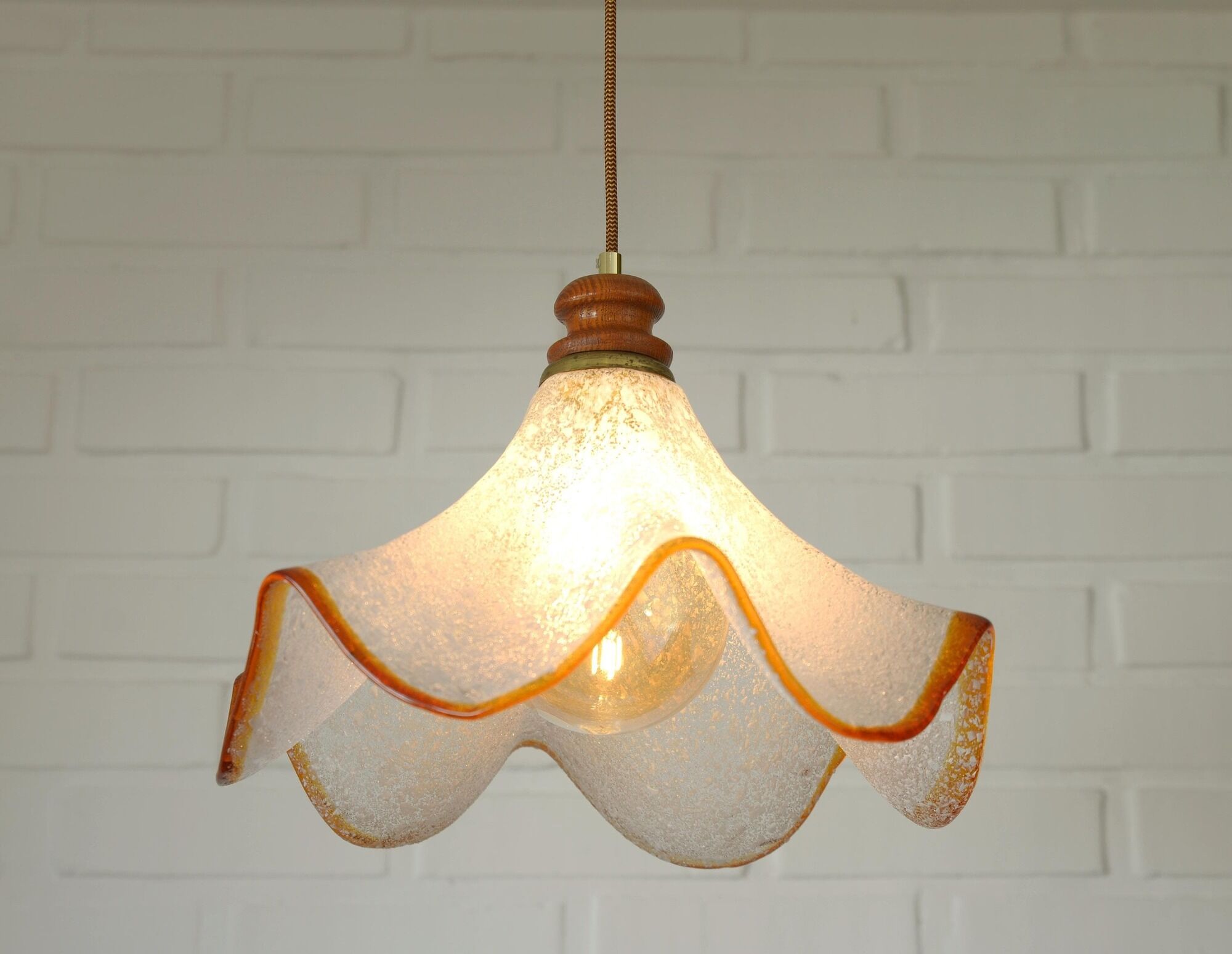 Hand Blown Murano Glass Pendant Light – Amber Rim, 1970s Italy Design