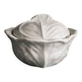 Old covered pot in 19th-century faience with cabbage decoration.