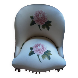 Fauteuil Crapaud, Chaise de Salon Rembourrée-Blanc Brodé Fleurs