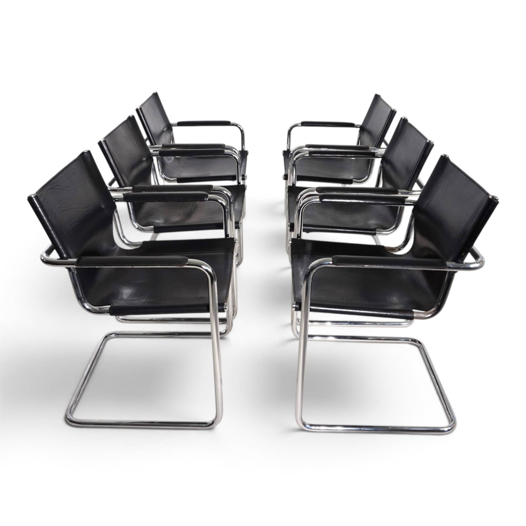 Matteo Grassi Set of 6 Visitor Chairs, Leather/Chrome Dining Chairs, 1970
