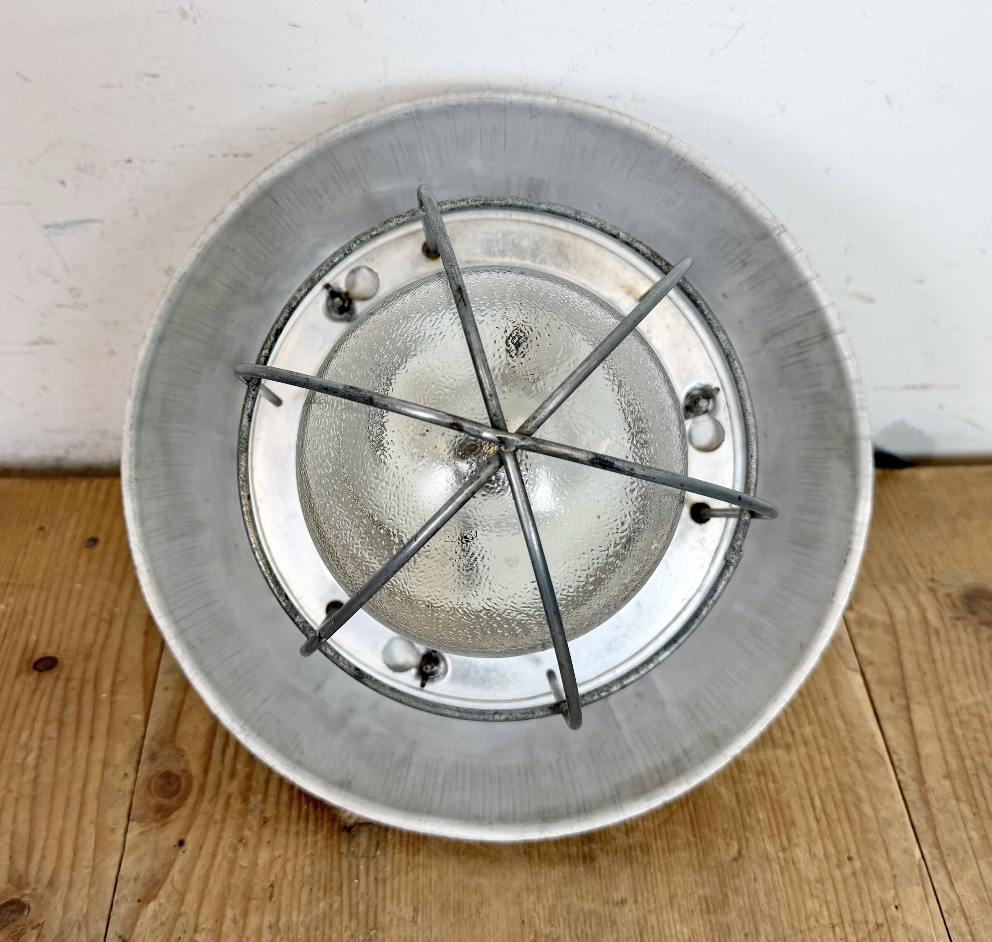 Grey Industrial Aluminium Cage Pendant Lamp with Frosted Glass, 1970s