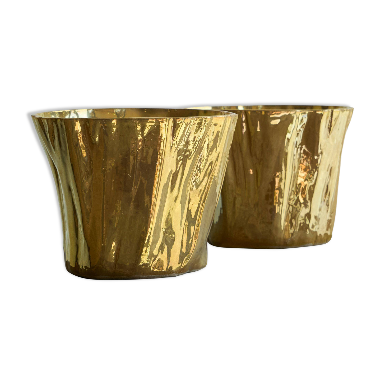 Pair of Kasper Mobach vases in pottery with golden glaze from the 1990s.