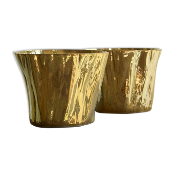 Pair of Kasper Mobach vases in pottery with golden glaze from the 1990s.
