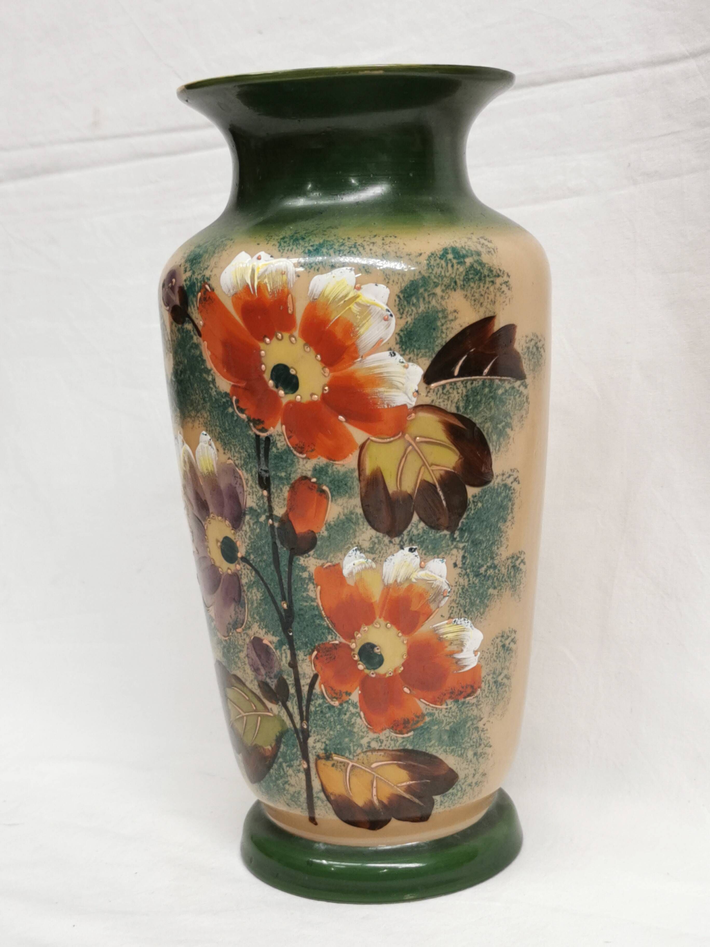 old Opaline Vase, painted / enamelled Floral decoration 19th, Napoleon III
