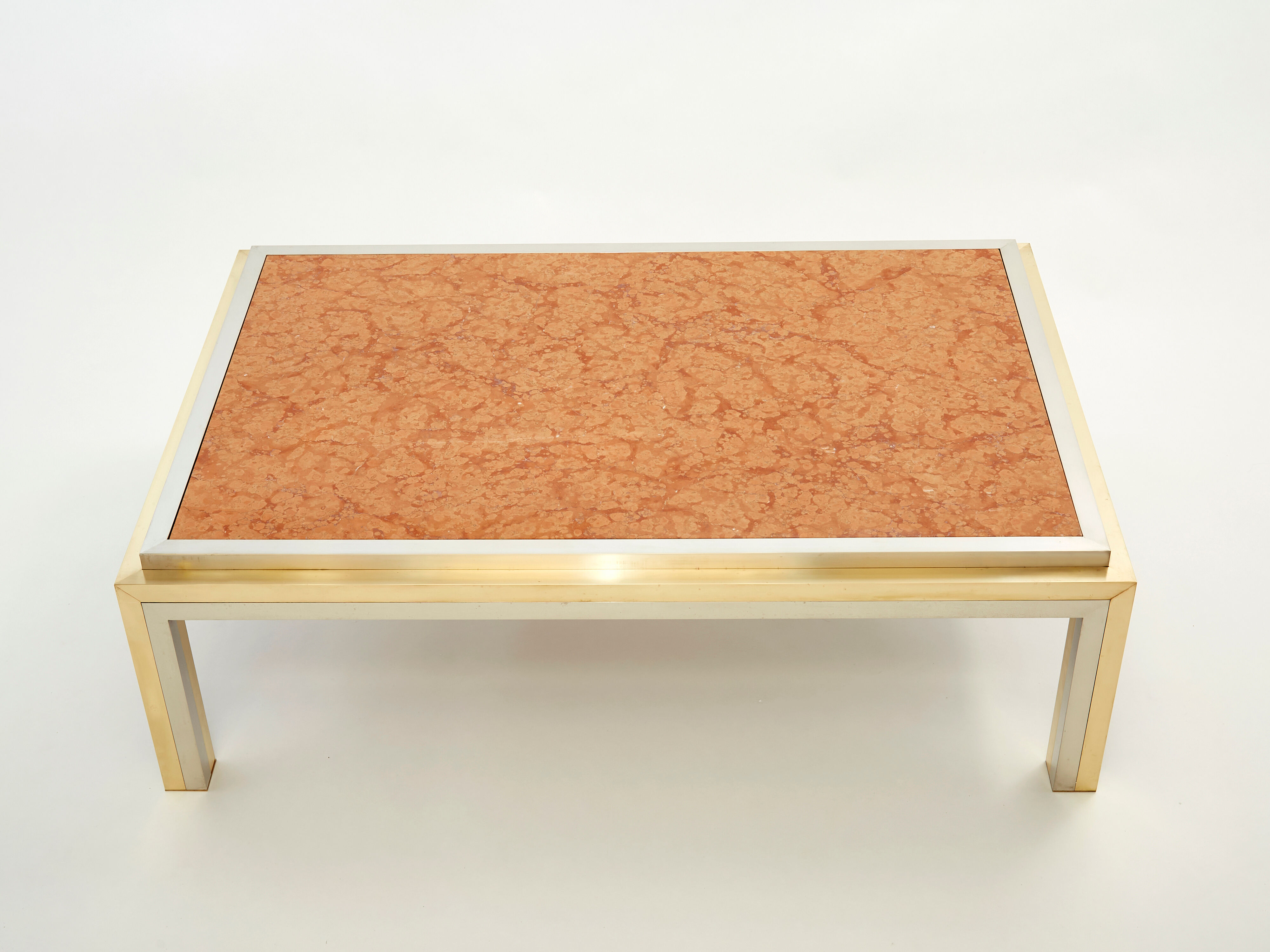Coffee table chrome brass red marble Romeo Rega 1970