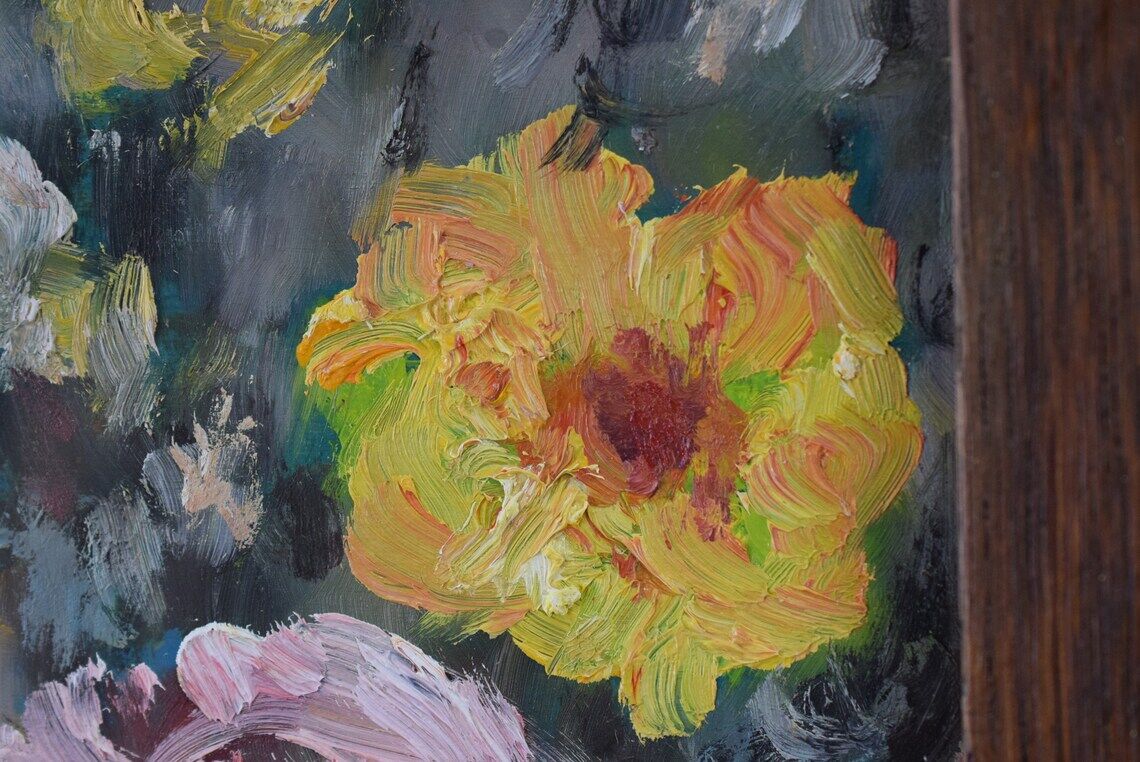 Painting Still Life Bouquet Flowers Oil on Panel