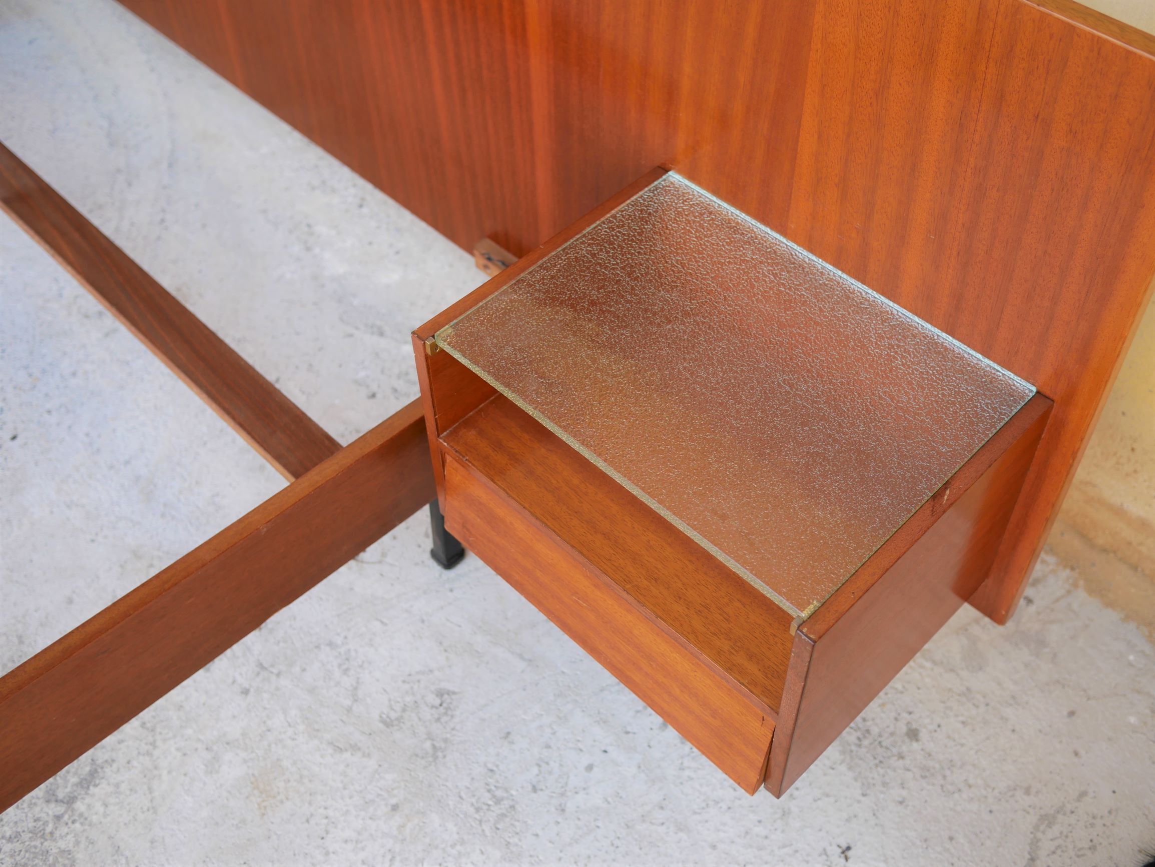 With suspended nightstands vintage teak bed