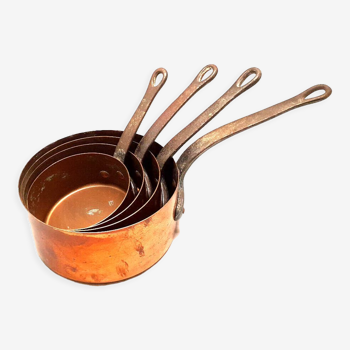 Serie of 4 old copper pans metals Vesoul