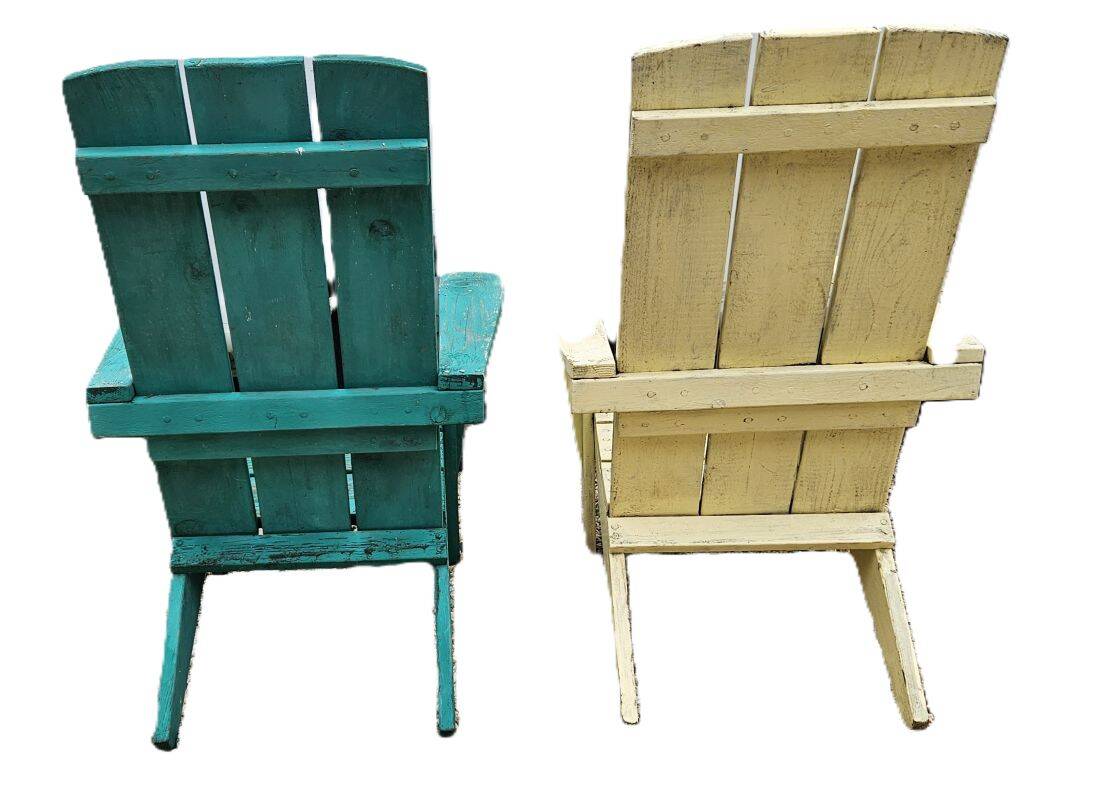 Pair of antique painted wooden garden chairs