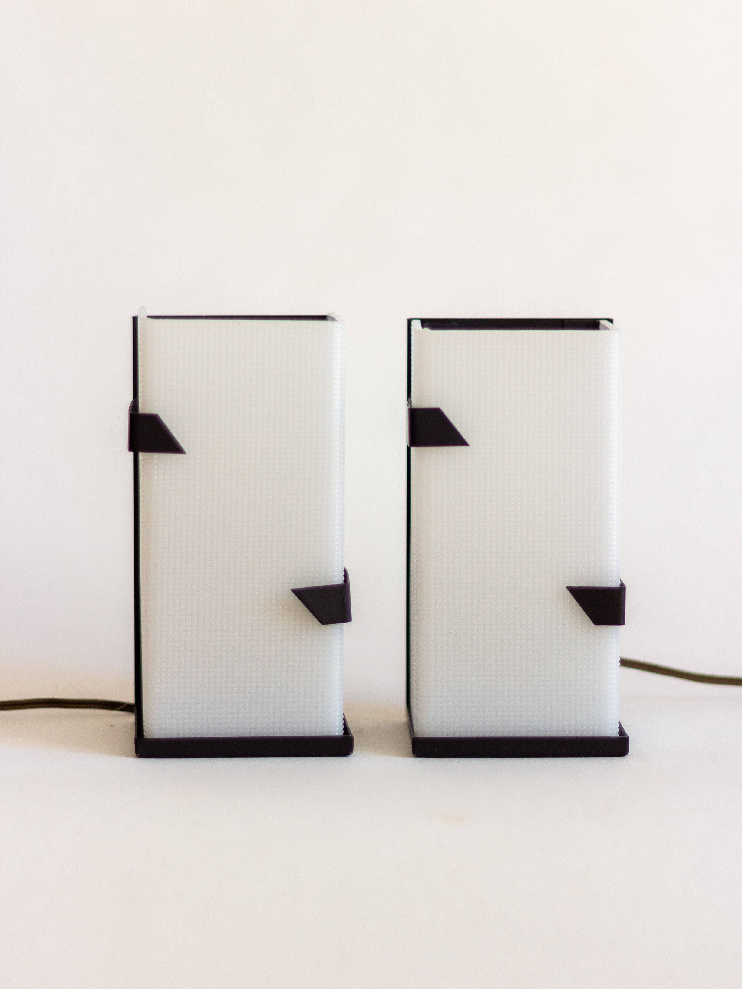 Pair of modernist metal wall lights with perspex diffuser, 1950s/1960s