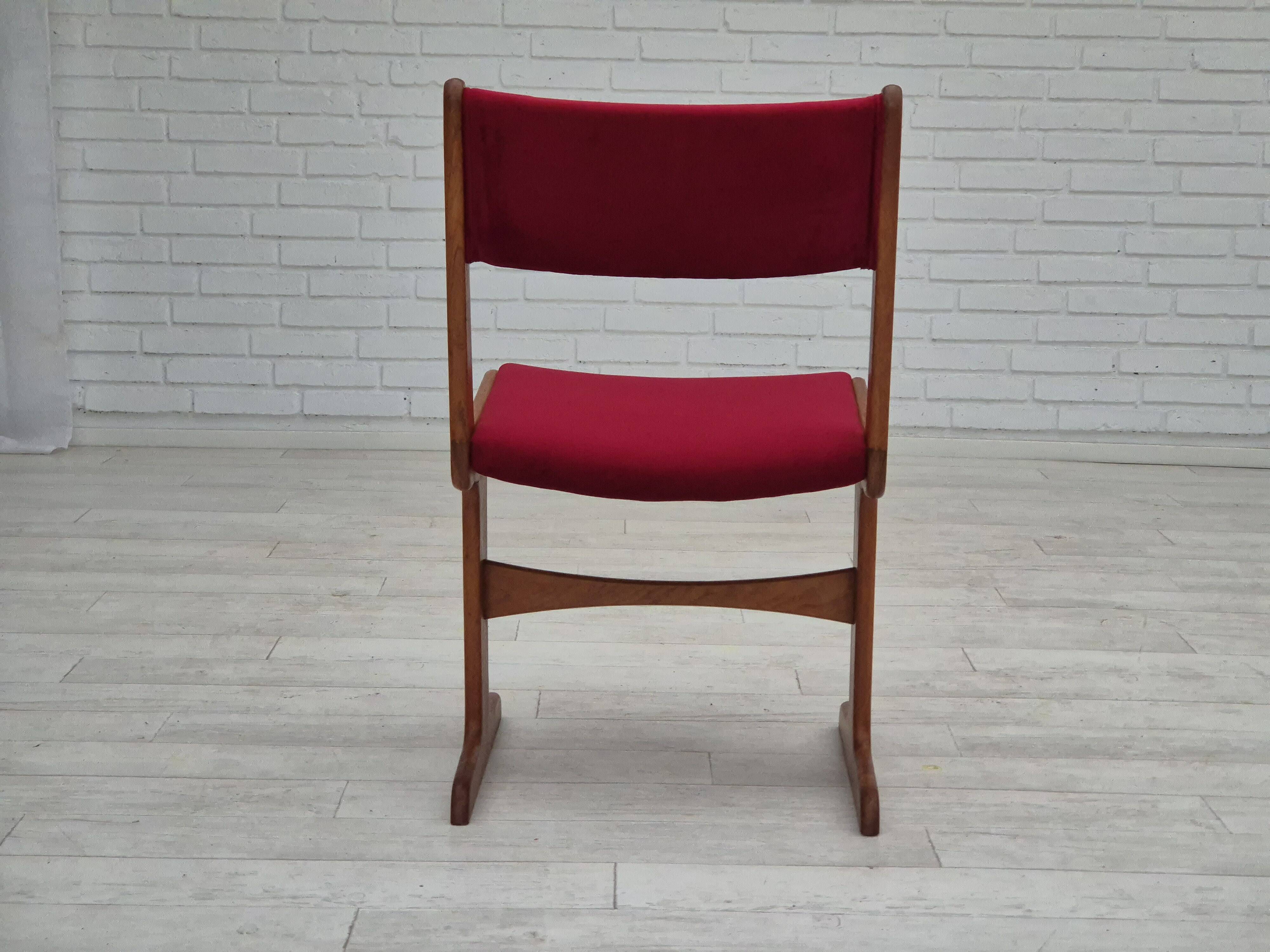 1970s, set of 4 reupholstered Danish chairs, Farsø Møbelfabrik, teak wood, furniture velour.