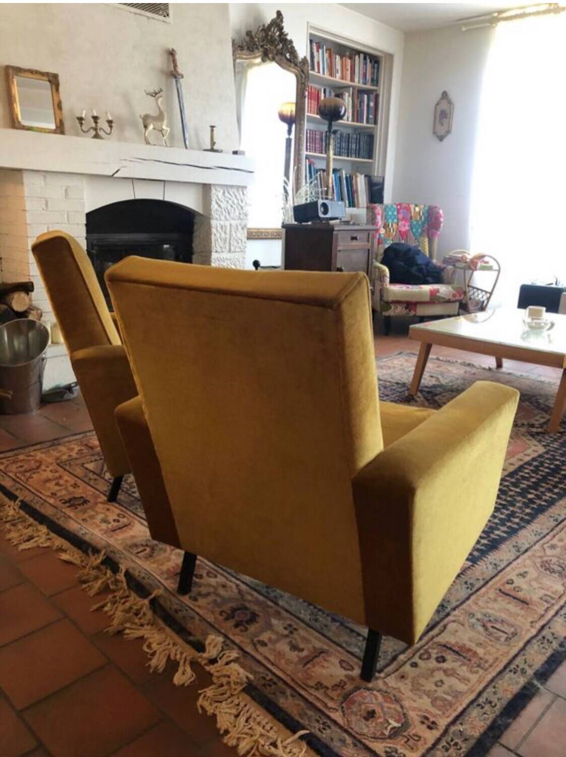 Paire fauteuils velours vintage