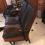 Vintage 1950s leather double-plane bus armchairs