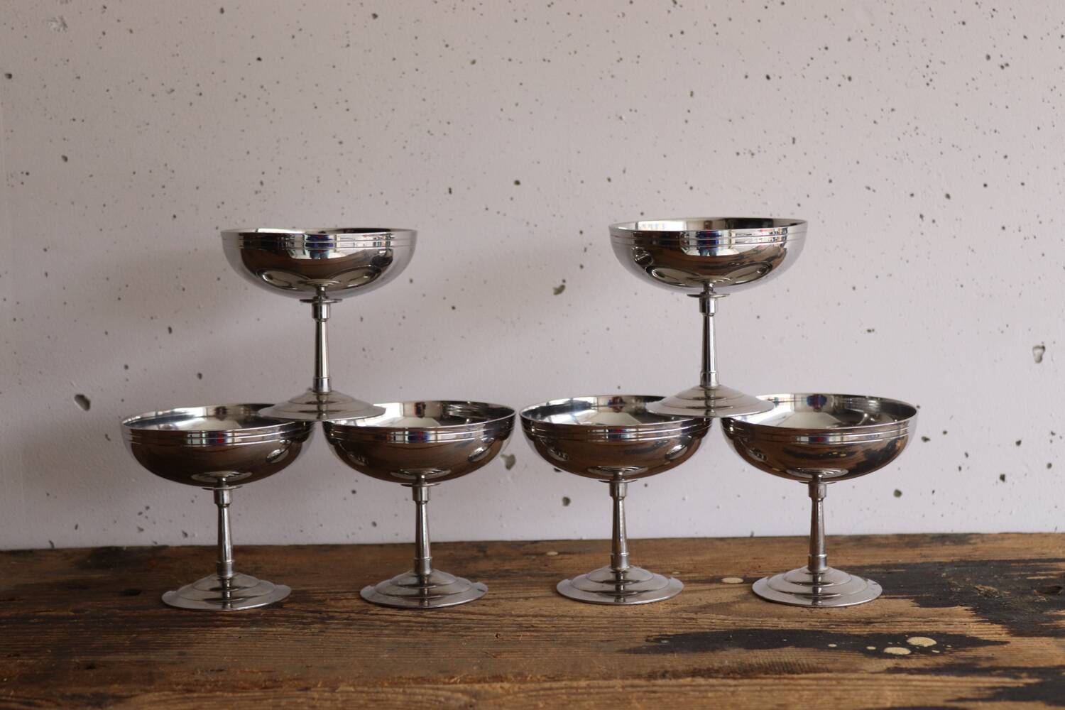 Set of footed cups and 6 spoons L’Étang Rémy