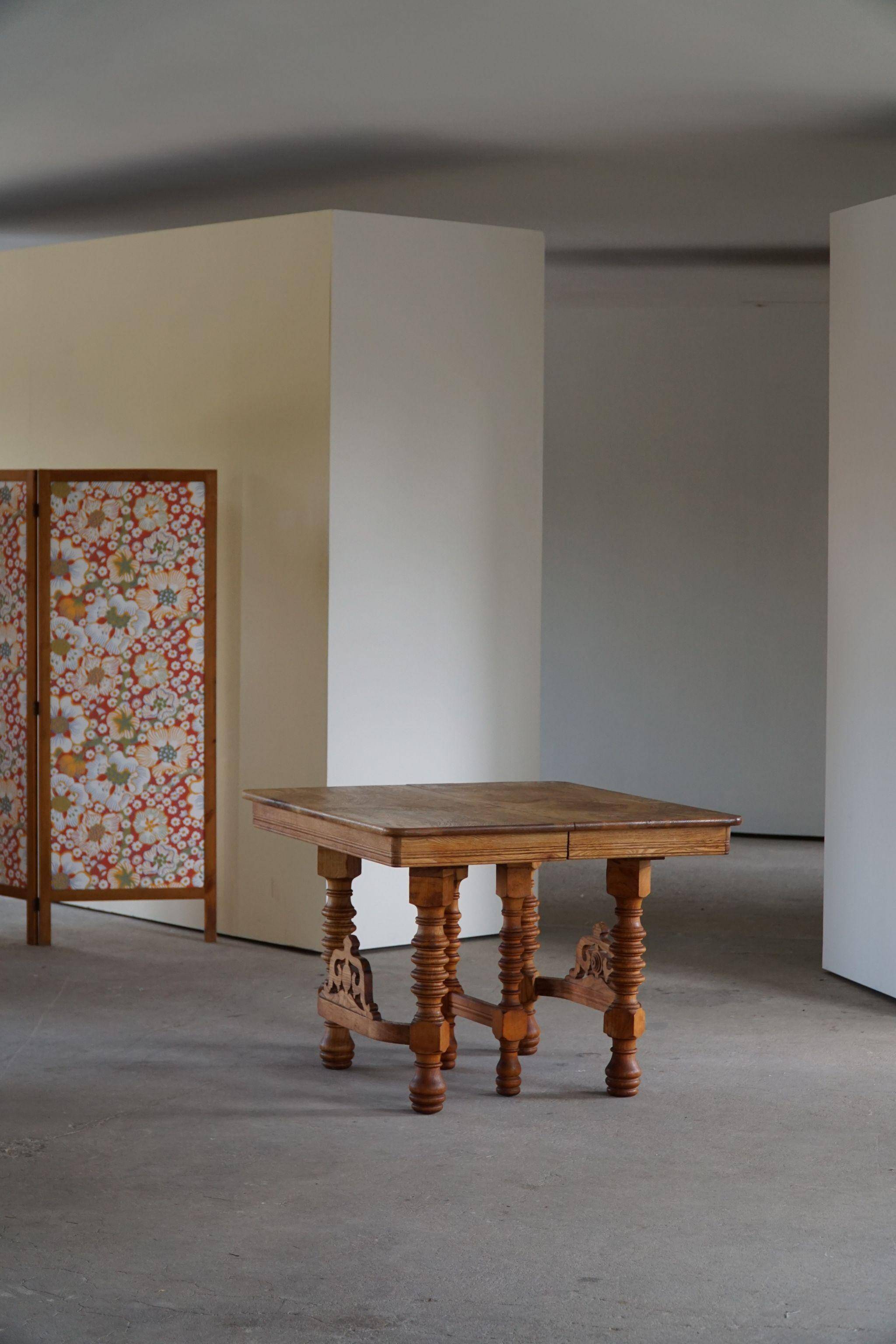 Square dining room/office table from the 19th century, baroque, Danish cabinetmaker.