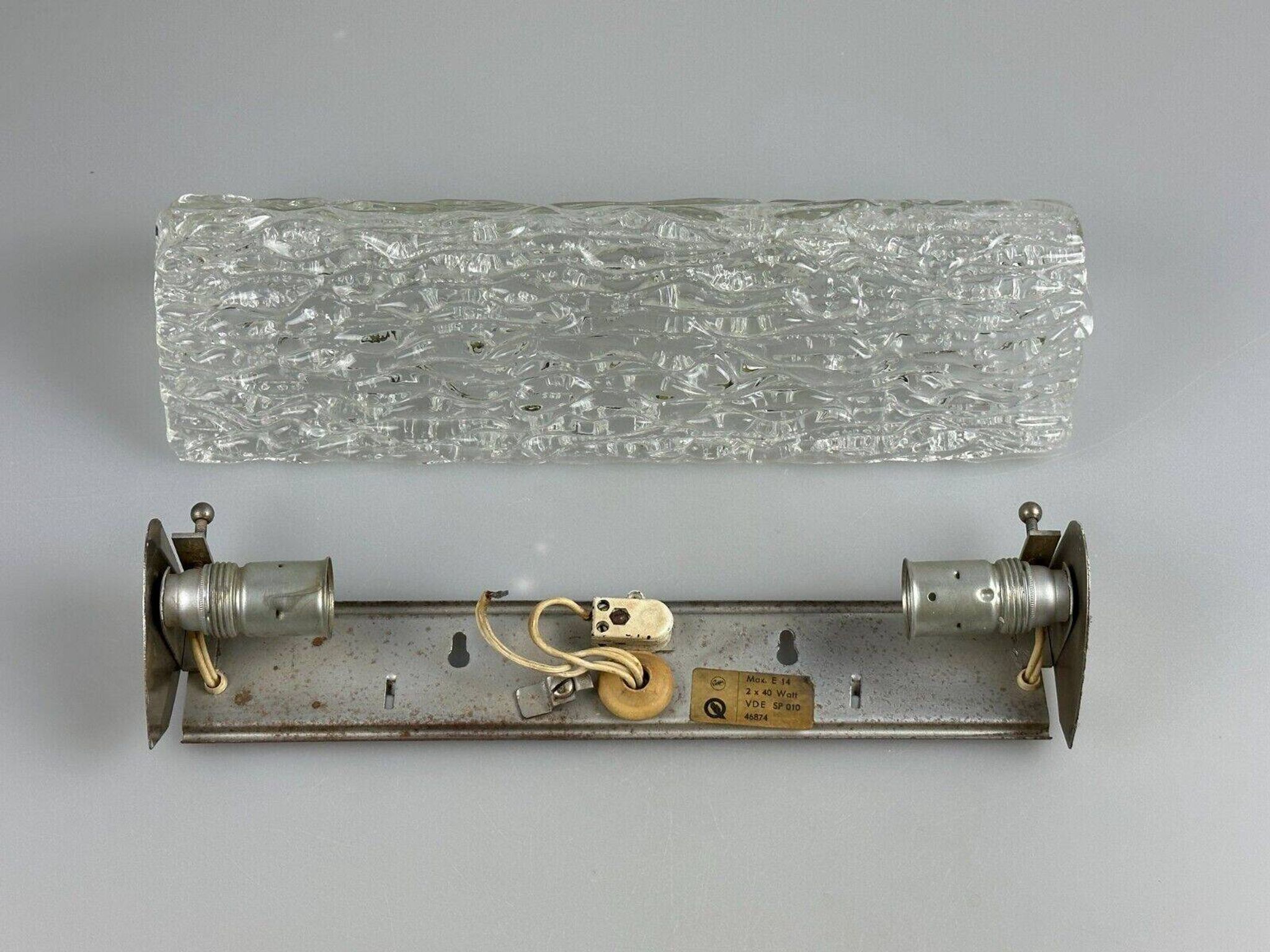 Lampe murale des années 60 et 70, éclairage de miroir, Allemagne, verre glacé, Space Age Design