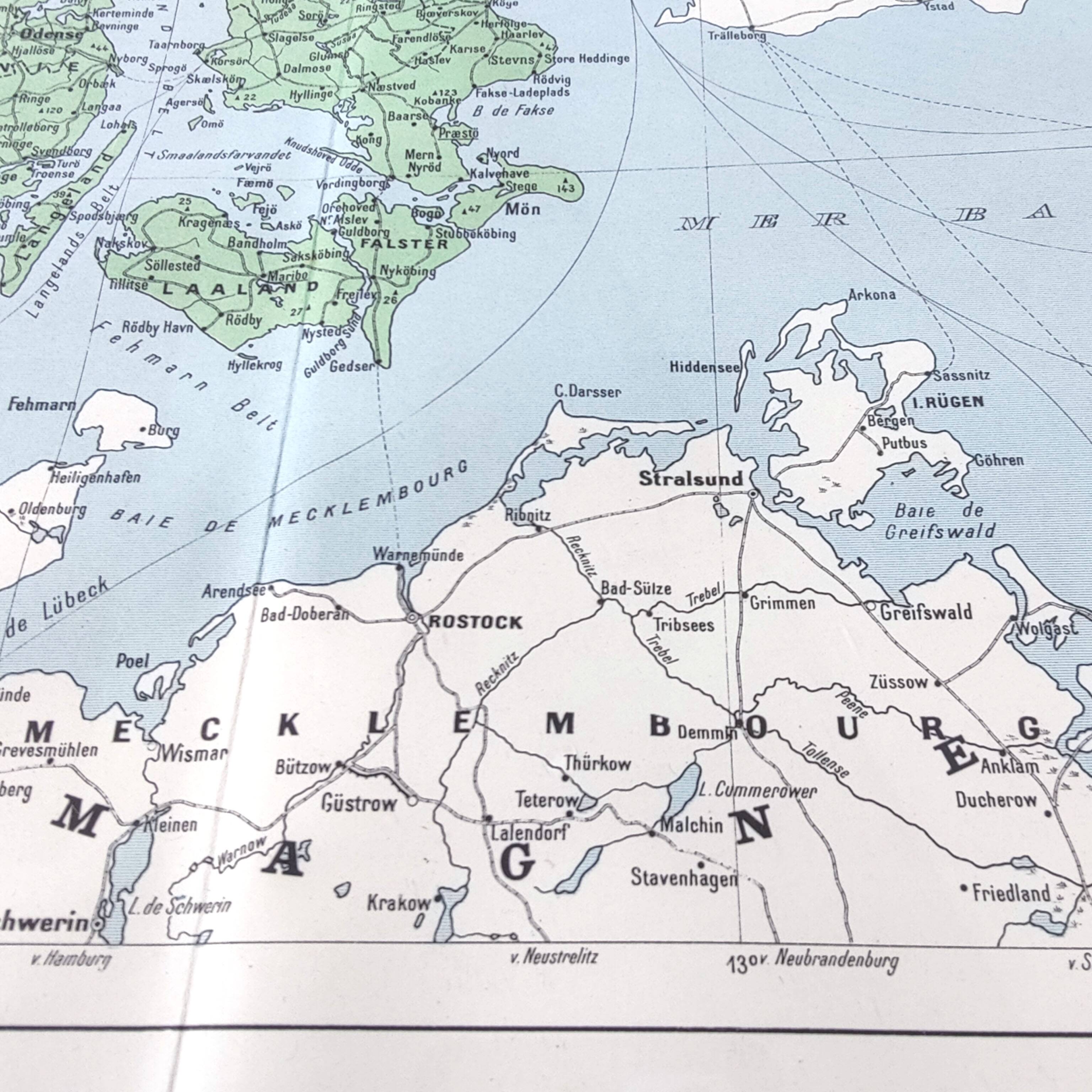 Old map Denmark Iceland Scandinavia 43x43cm from 1950