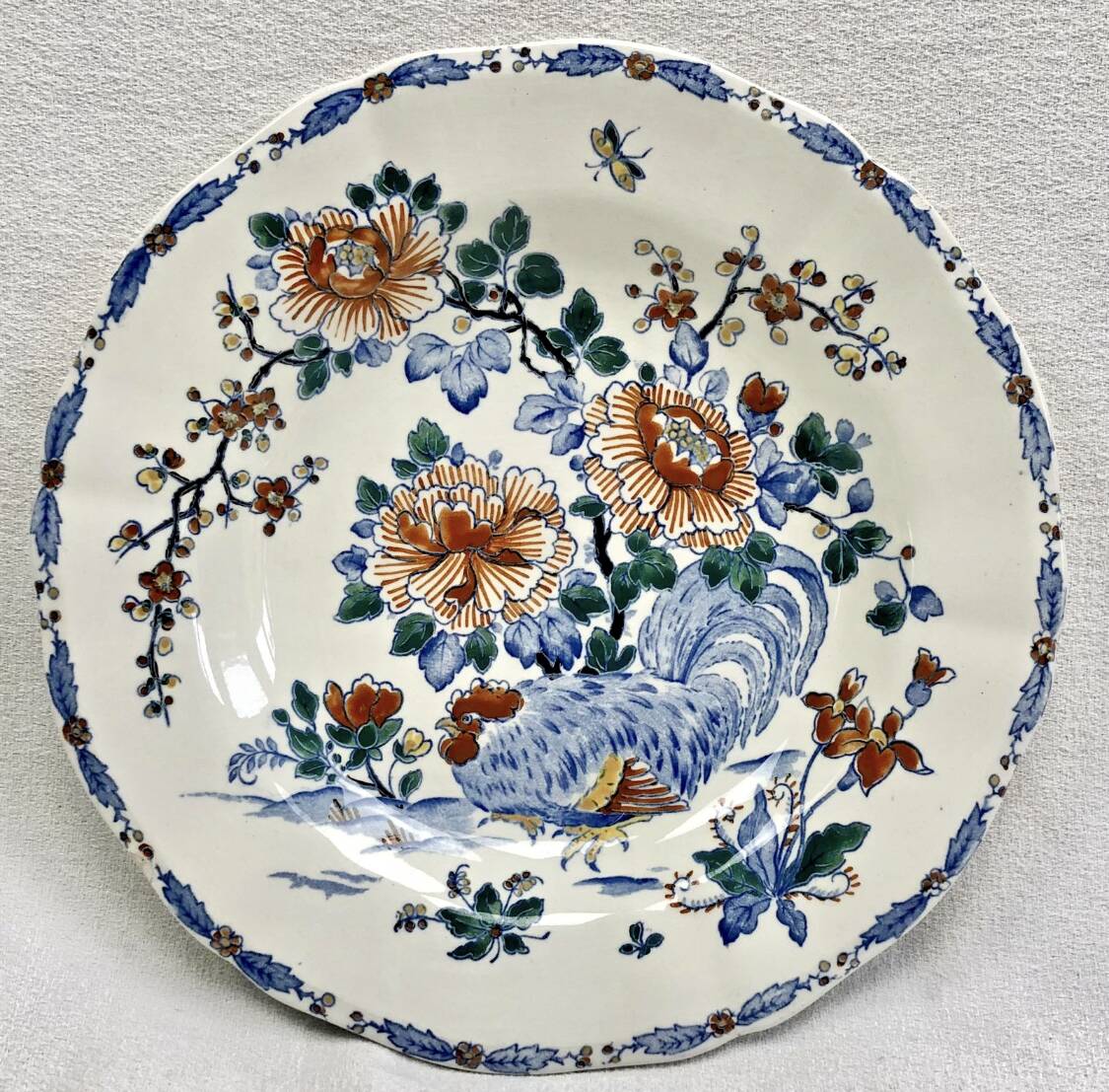 3 deep plates Gien peonies and rooster 1938/1960
