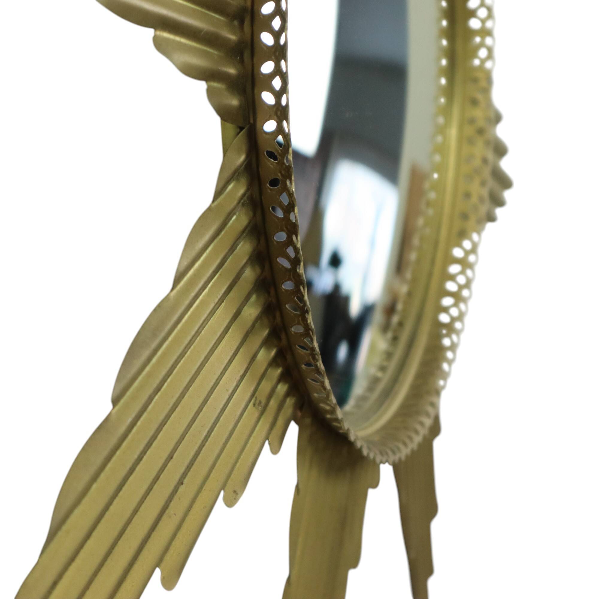 Large Starburst Sunburst Mirror Convex Gold Metal